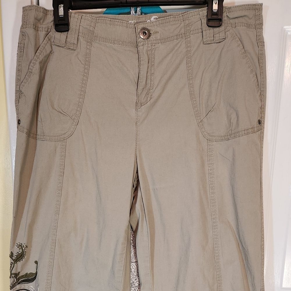 Style & Co Premium Convertible Tan Cotton Pants - Embellished Right Leg US/12